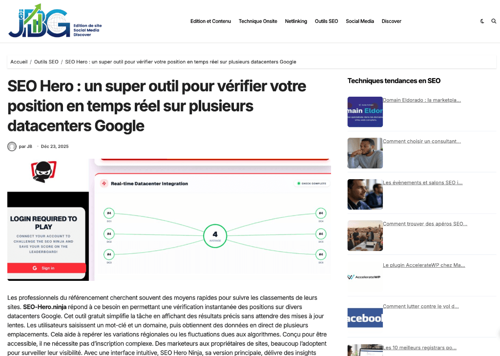 SEO Hero : un super outil pour vérifier votre position en temps réel sur plusieurs datacenters Google